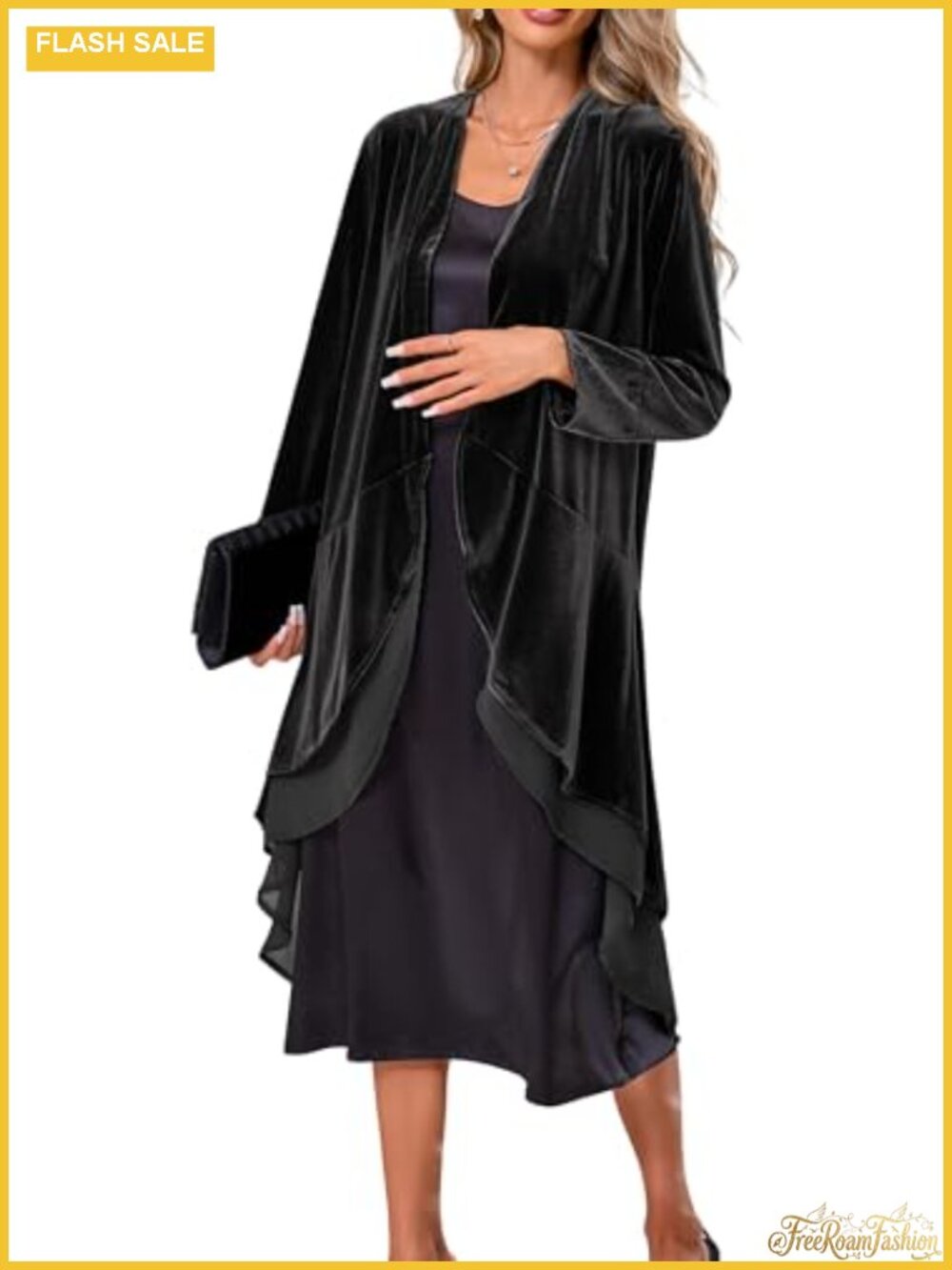 Women's Velvet Long Sleeve Open Front Duster Cardigan